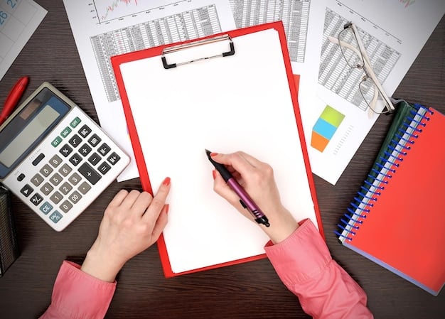 A person holding a calculator and a pen, with mortgage documents and a financial spreadsheet in the background.