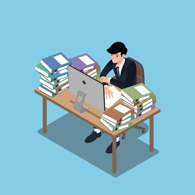 A person sitting at a desk, working on a laptop, with documents and papers scattered around them, representing the process of applying for AFORE withdrawal and managing paperwork.