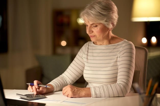 A person filling out tax forms with a pen, highlighting the section related to retirement savings deductions. The scene includes a calculator and various financial documents, emphasizing the process of claiming tax benefits for AFORE contributions.