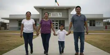 Familia mexicana feliz beneficiándose de programas sociales gubernamentales en 2025