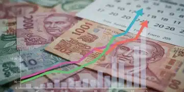 Gráfico financiero mostrando el crecimiento de Afores en México para enero 2025 con billetes de pesos.