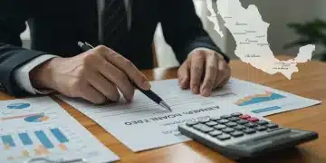 Persona analizando documentos de deuda automotriz en México con calculadora