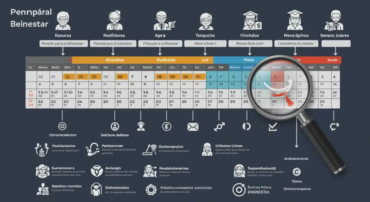 Infografía detallada del cronograma de pagos 2025 por mes para diversos programas sociales.