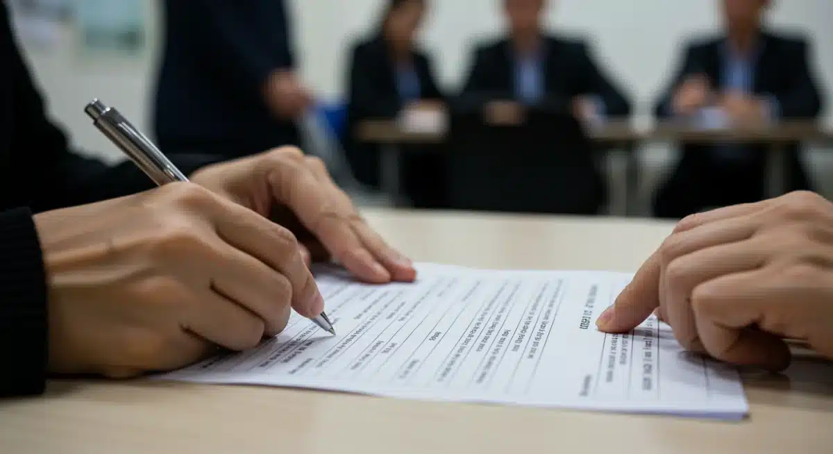 Manos llenando formulario de inscripción a programa social