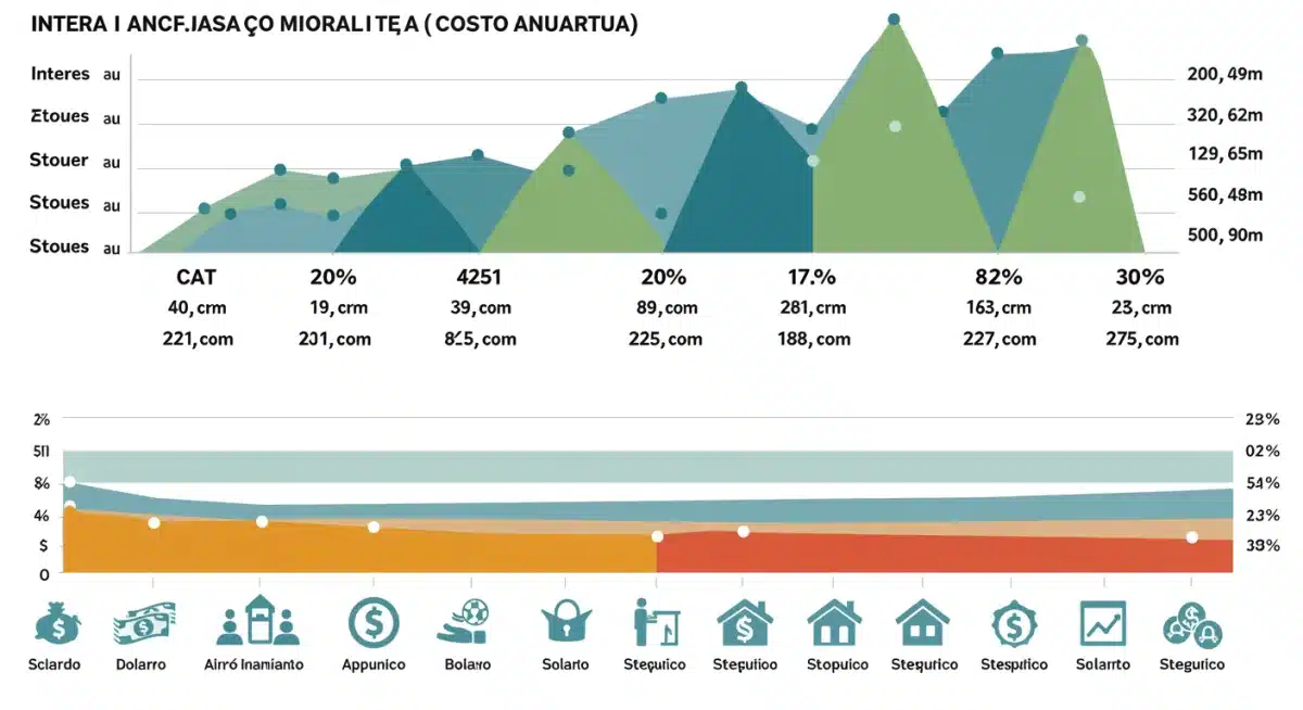 Gráfico comparativo de tasas de interés y CAT de créditos hipotecarios de diferentes bancos en México.
