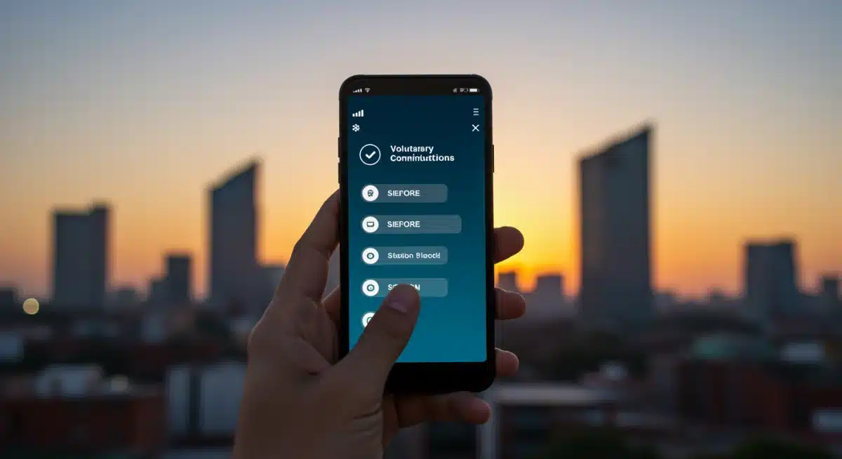 Persona realizando aportaciones voluntarias a su AFORE desde una aplicación móvil con paisaje urbano de México.