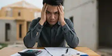 Persona estresada revisando documentos de crédito hipotecario para evitar errores en 2025.