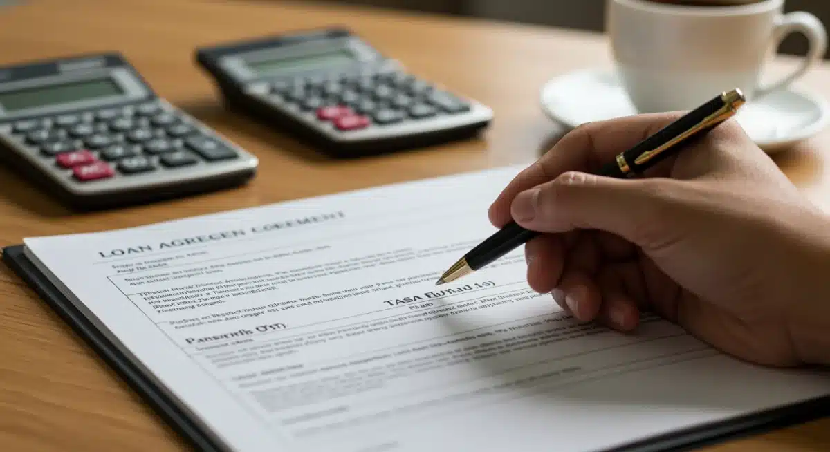 Detalle de contrato de financiamiento automotriz con tasa fija resaltada, mostrando la importancia de comprender los términos.