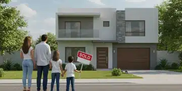 Familia feliz frente a su nueva casa en México, simbolizando seguridad y protección financiera con seguro de desgravamen hipotecario.