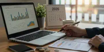 Hombre analizando gráficas financieras en laptop para planificar su ahorro de retiro en 2026