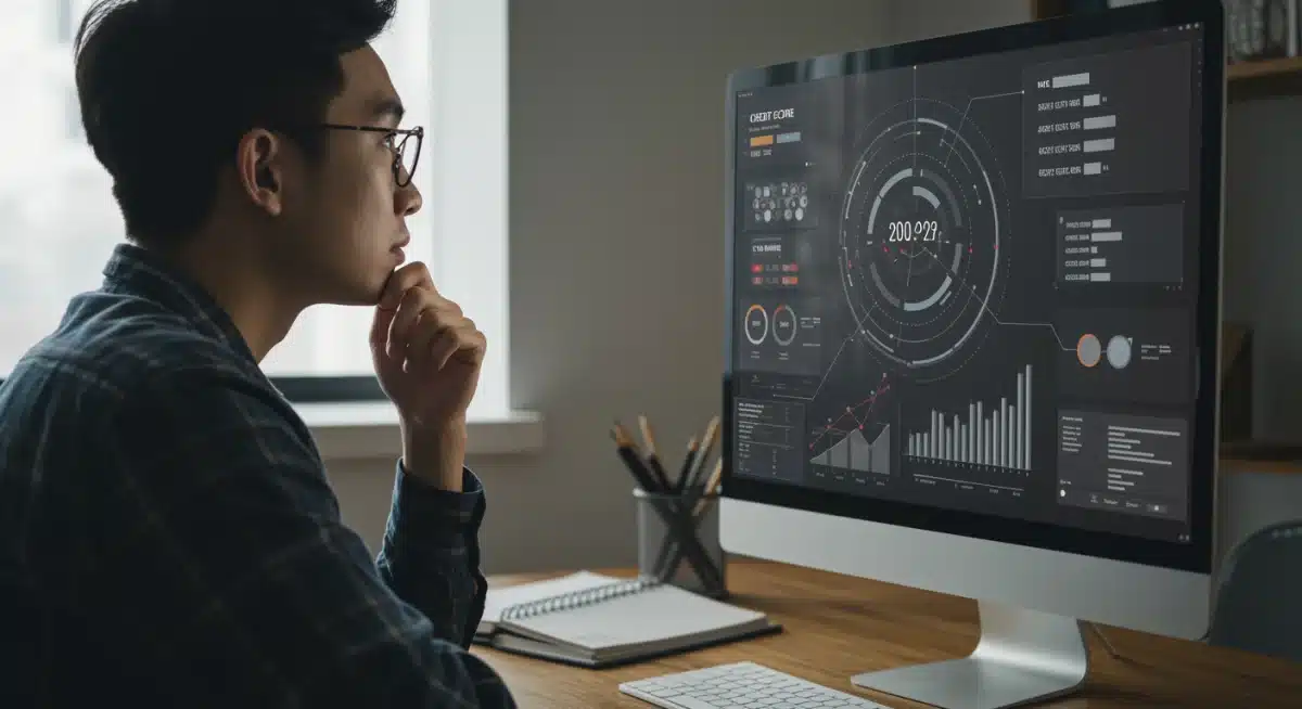 Persona analizando gráfica de puntaje crediticio en una computadora, reflejando el impacto de las nuevas regulaciones financieras.