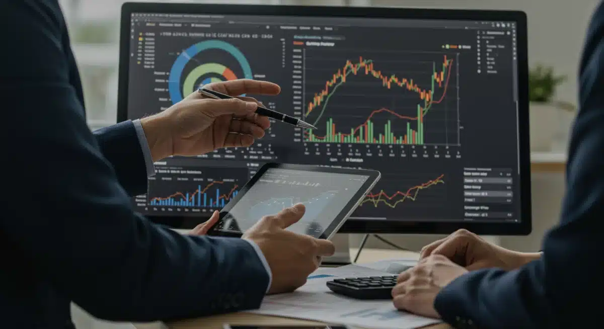 Asesor financiero explicando proyecciones de Afores y planificación de retiro a una pareja.