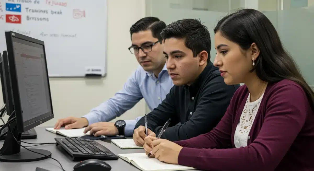 Beneficiarios de Jóvenes Construyendo el Futuro recibiendo capacitación práctica en un entorno laboral.