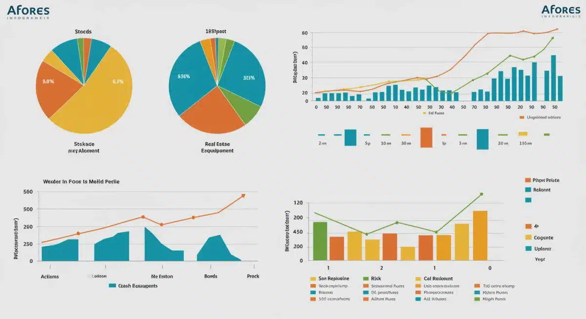 Infografía de instrumentos de inversión y perfiles de riesgo-rendimiento para Afores.