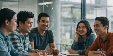 Jóvenes Construyendo el Futuro 2026: Grupo de jóvenes mexicanos colaborando en un entorno de aprendizaje moderno.