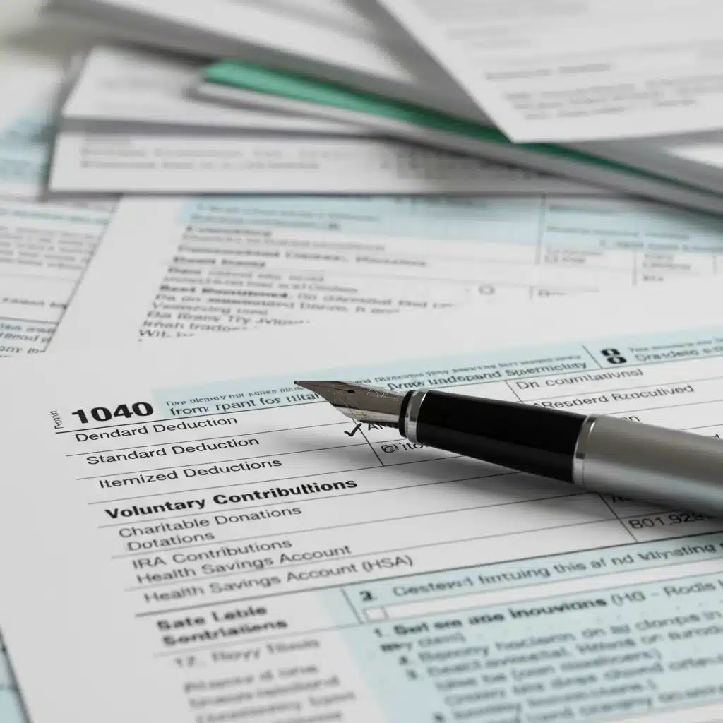 Formulario de declaración de impuestos con secciones de deducciones, mostrando la relevancia de las aportaciones voluntarias.