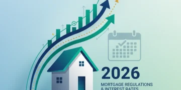 Gráfico que muestra la evolución de las tasas de interés y el impacto regulatorio en créditos hipotecarios para 2026.
