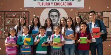 Estudiantes mexicanos felices celebrando las becas Benito Juárez 2026 y el aumento de monto.