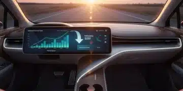 Panel de control de auto con gráficos financieros que muestran pagos reducidos y mejores términos de préstamo para 2026.