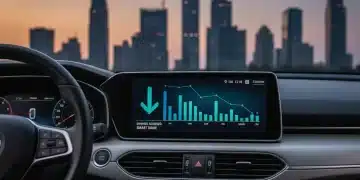 Panel de control de auto con gráficos de ahorro y ciudad de México de fondo