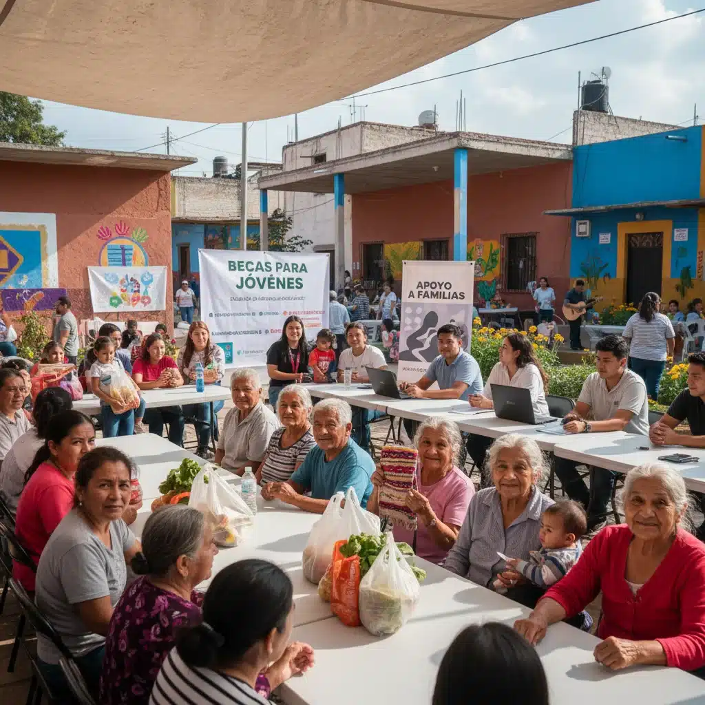 Diversos ciudadanos mexicanos beneficiándose de programas sociales y comunitarios.